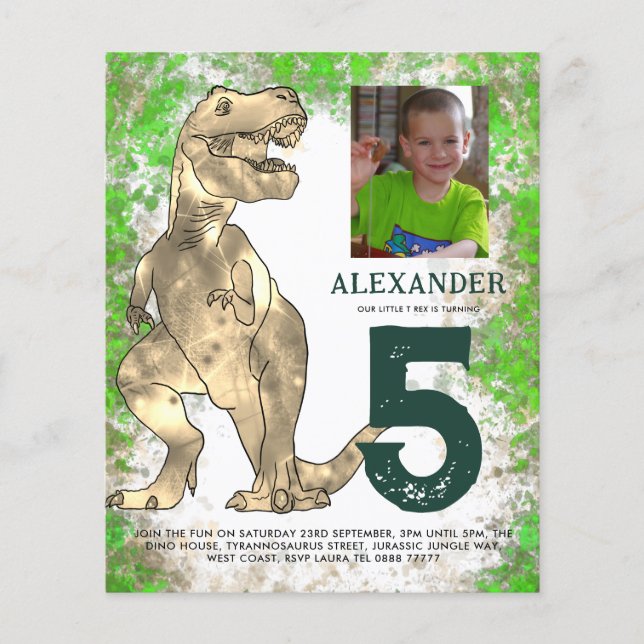T Rex Jungle Birthday Party Foto Budget Flyer (Vorne)