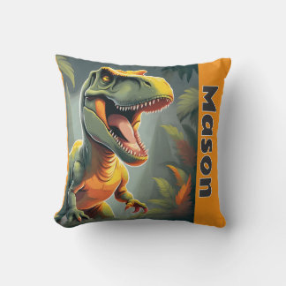 T-Rex Jurassic Dinosaurier Gray und Orange Kissen