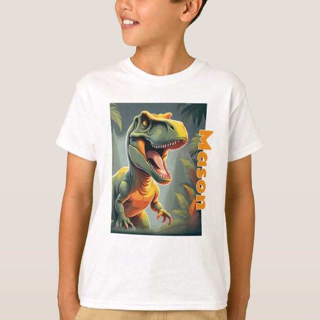 T-Rex Jurassic Dinosaurier Gray und Orange T-Shirt (Vorderseite)
