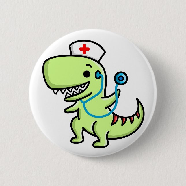 T-rex Krankenschwester-Knopf Button (Vorderseite)