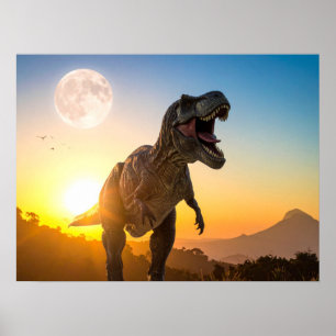 T-Rex Leinwand-Wandkunst – Brüllender Dinosaurier- Poster