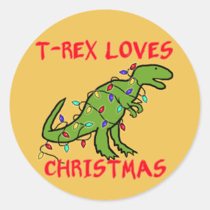 T-Rex Lieben Weihnachten Runder Aufkleber