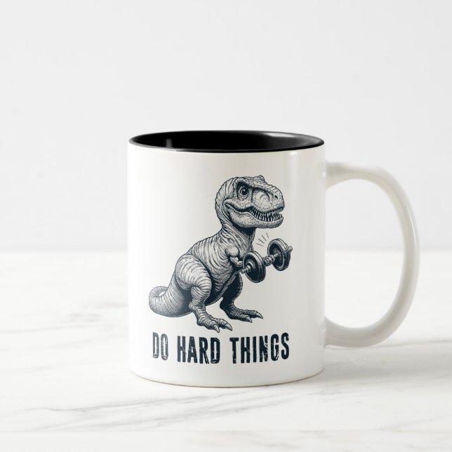 T-Rex macht harte Dinge Zweifarbige Tasse (Rechts)