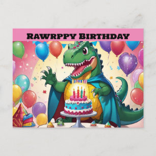 T-Rex mit Ballons im Hintergrund Postkarte
