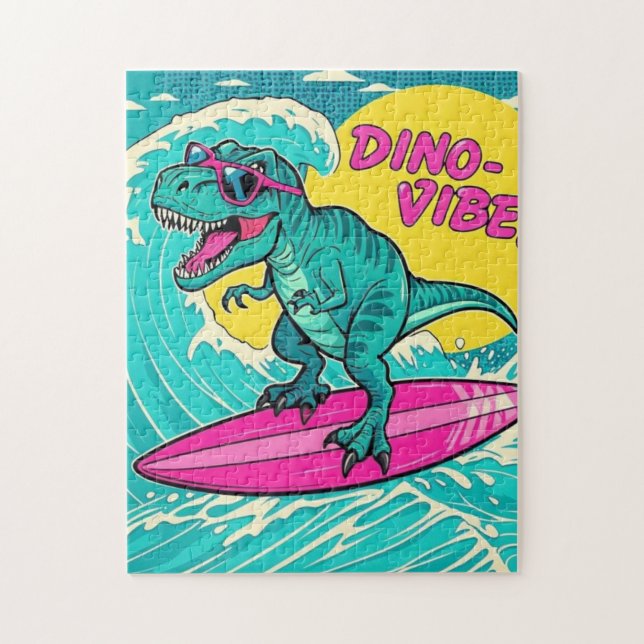 T-Rex mit Sonnenbrille und Neonrosa (Vertikal)