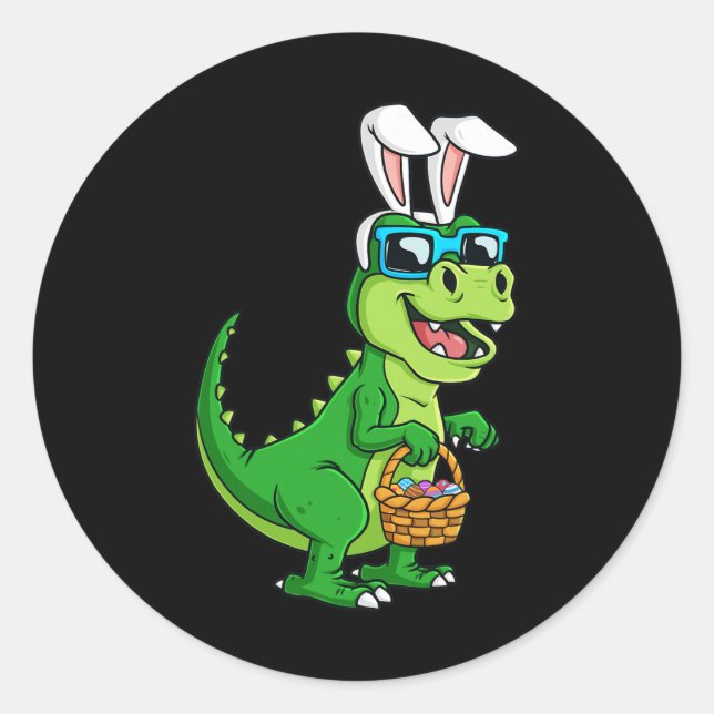 T Rex Ostersonne mit Eierkörbchen Spaß Dinosaurier Runder Aufkleber (Vorderseite)