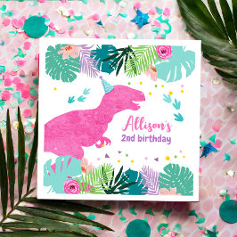T-Rex Pink Dinosaur Girl Dino Prähistorischer Gebu Serviette