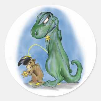 T-rex Pinkeln an einem Affen Runder Aufkleber