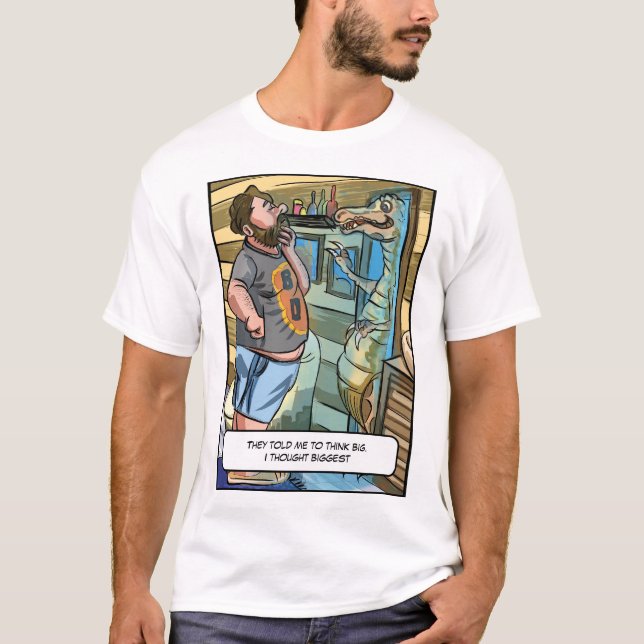 T-Rex-Reflektion: Denken Sie länger als groß T-Shirt (Vorderseite)