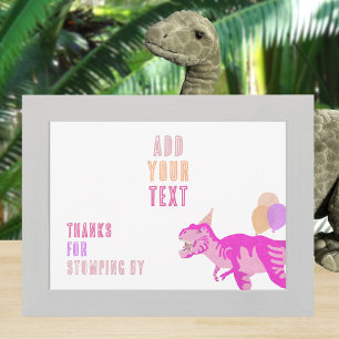T-Rex Rosa Dino 12x18 Landscape Editable Sign Card Einladung
