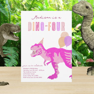 T-Rex Rosa Dino-Vier viertes viertes Geburtstags-P Einladung