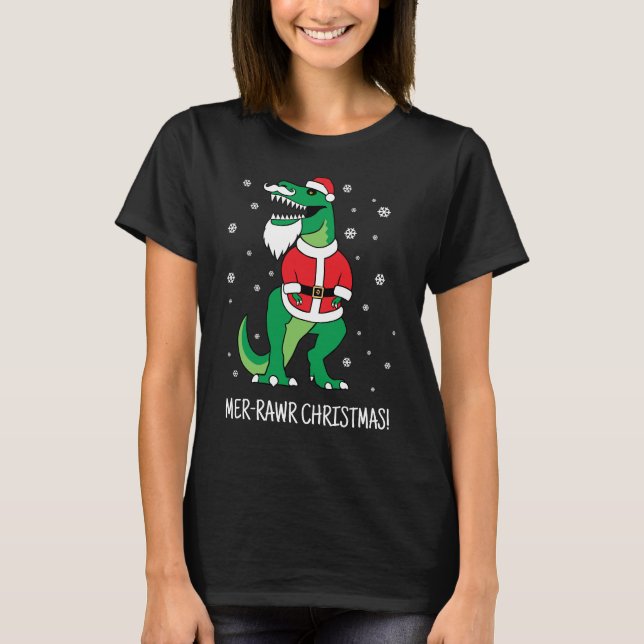 T-Rex Santa Funny Christmas [Sondertext] T-Shirt (Vorderseite)