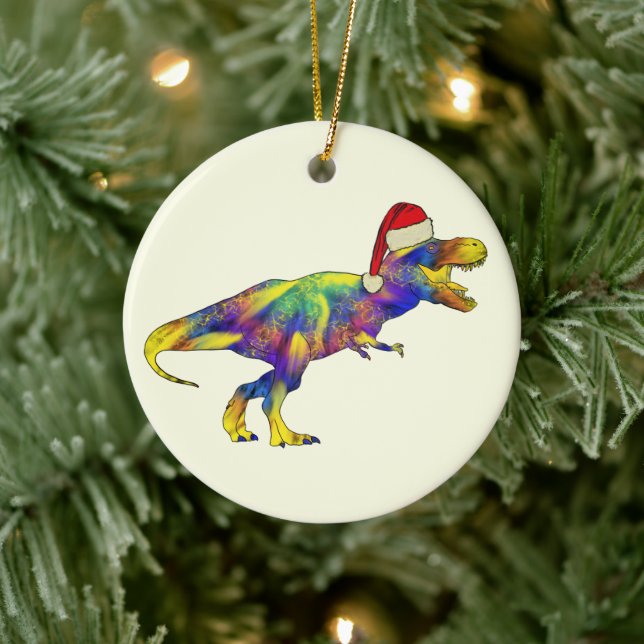 T. rex Santa Funny Dinosaur Keramik Ornament (Baum)