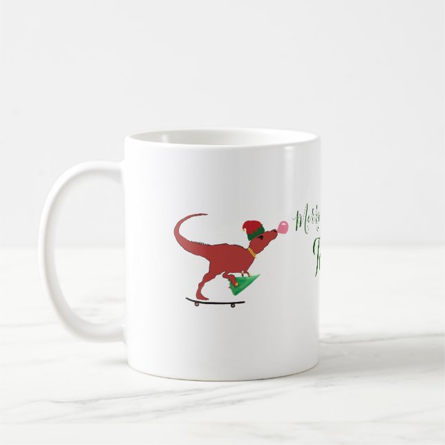 T-rex Santa Skater Kaffeetasse (Links)