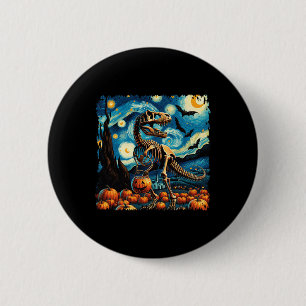 T-rex Skeleton Halloween Van Gogh Starry Night Fal Button