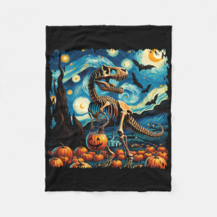 T-rex Skeleton Halloween Van Gogh Starry Night Fal Fleecedecke