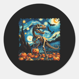 T-rex Skeleton Halloween Van Gogh Starry Night Fal Runder Aufkleber