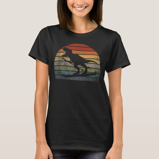 T rex ski character Dinosaur in Scarf Skiing Retro T-Shirt (Vorderseite)