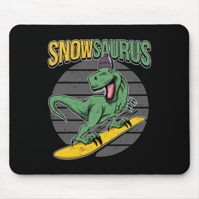 T-rex Snowboarding Dinosaur Snowboard Mousepad (Vorne)