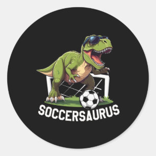 T-Rex spielt Fußball Dinosaurier Fußballspieler Runder Aufkleber