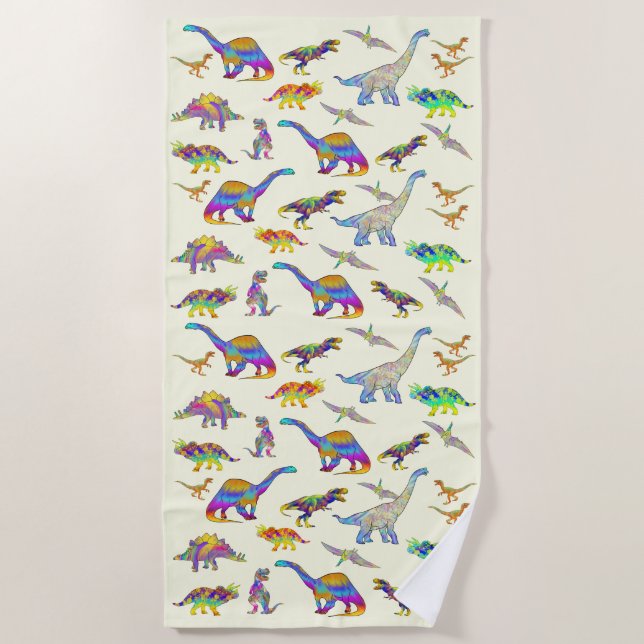 T Rex Stegosaurus Brontosaurus Raptor Dinosaurier  Strandtuch (Vorderseite)