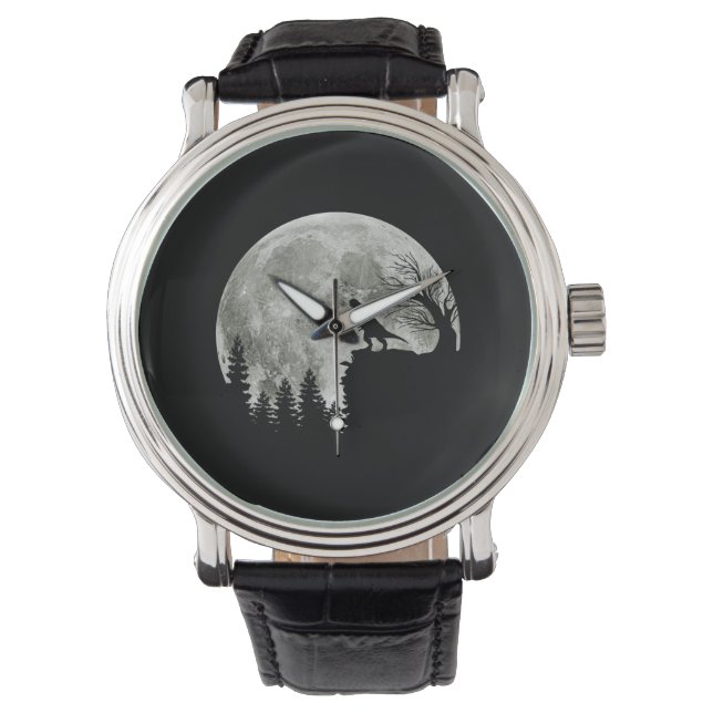T Rex Stehend auf Mondschein Halloween Armbanduhr (Vorderseite)