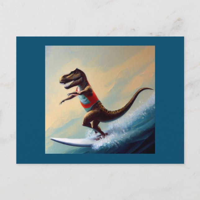T Rex Surfing Postkarte (Vorderseite)