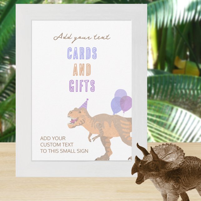 T-Rex Tan Dino 12x18 Portrait Editable Sign Card Einladung (All text can be edited for dinosaur themed table top signs)