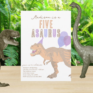T-Rex Tan Five Asaurus jedes Alters Geburtstagspar Einladung