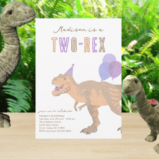T-Rex Tan Two-Rex Dino 2. Geburtstag Einladung
