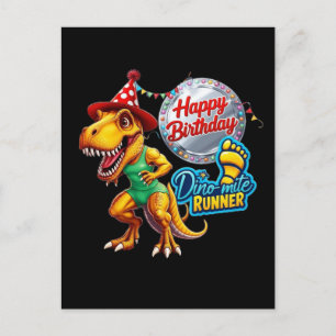 T-Rex trägt grünes Laufoutfit Postkarte