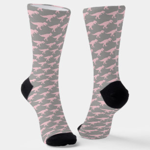 T-Rex Tyrannosaurus Königin Dinosaurier Rosa Grau Socken