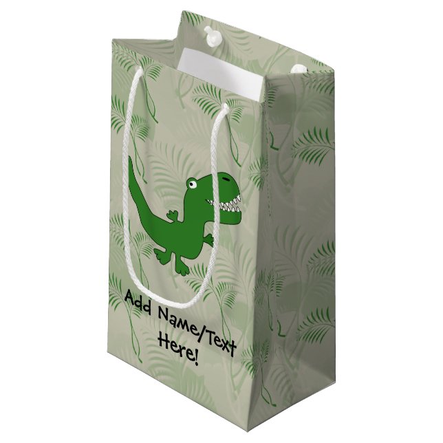 T-Rex Tyrannosaurus Rex Dinosaurier-Cartoon Kleine Geschenktüte (Vorderseite Schrägansicht)