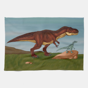 T-Rex und Velociraptor Geschirrtuch