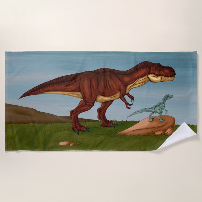 T-Rex und Velociraptor Strandtuch (Vorderseite)