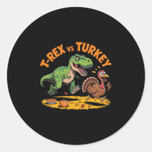 T-Rex vs Truthahn Lustiges Thanksgiving-Dinosaurie Runder Aufkleber