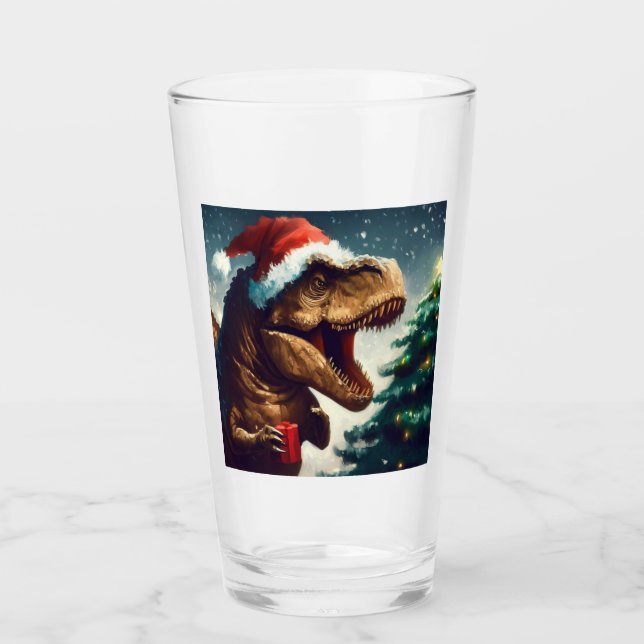 T-Rex zu Weihnachten 1 Glas (Vorderseite)