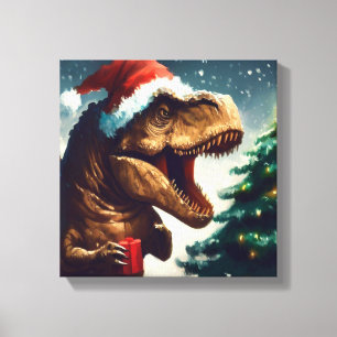 T-Rex zu Weihnachten 1 Leinwanddruck
