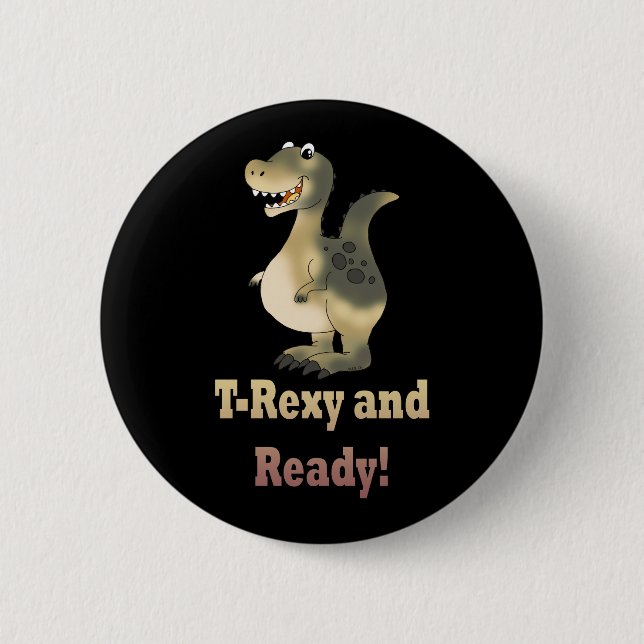 T-Rexy und Ready-Dino-Cartoon Button (Vorderseite)