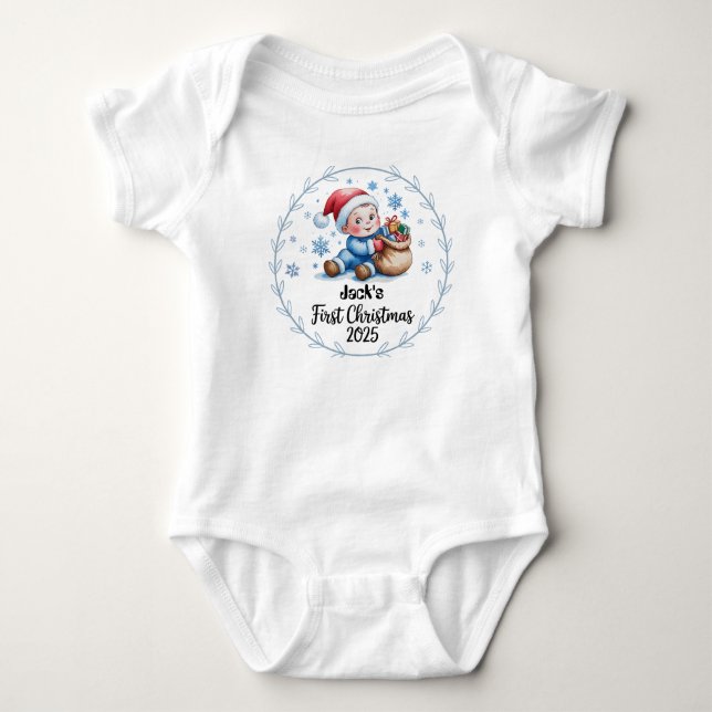 T - Shirt0Personalisiert Baby's First Xmas 2025-Bo Baby Strampler (Vorderseite)