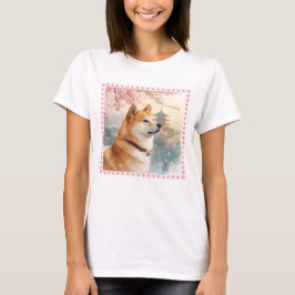 T-SHIRT かわいい柴犬の手書き風イラスト桜♡レディース