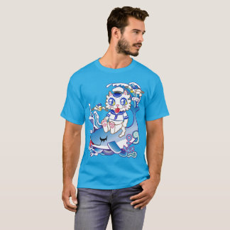T-SHIRT イルカに乗った水兵の白猫さん♪