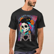 ベーシックダークTシャツ(スカルと黒猫のハロウィーンTシャツ)