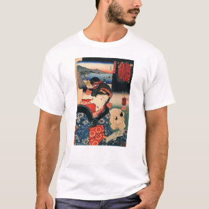 T-shirt 女 と 眠 猫, 芳 Femme et Chat couché, Kuniyoshi