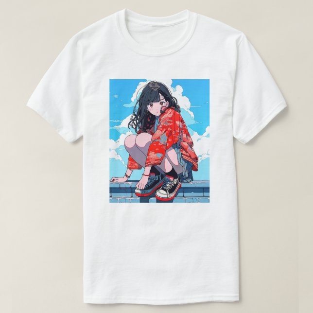 T-shirt 座るJK Tシャツ｜寿司娘 GenerativeAI (Design devant)