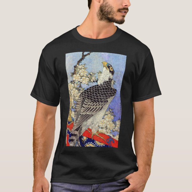 T-shirt 桜にハヤブサ, faucon et fleurs de cerisier, Hokusai, (Devant)