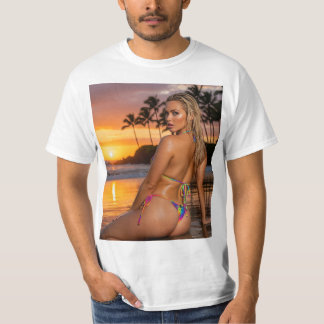 T-SHIRT 美しい金髪モデル美女が不意向いてくれている