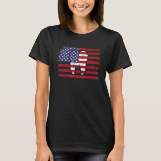 T-shirt 0 Drapeau Américain Distressé De Dentiste 4 Juille