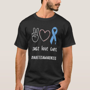 T-shirt 0 Paix Amour Guérison Ruban Bleu Diabétique T1d Di