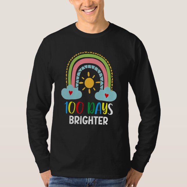 T-shirt 100 Days Brighter 100th Day Of School Pink Rainbow (Devant)